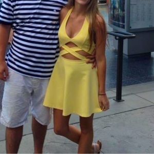 Yellow Cutout Halter Dress